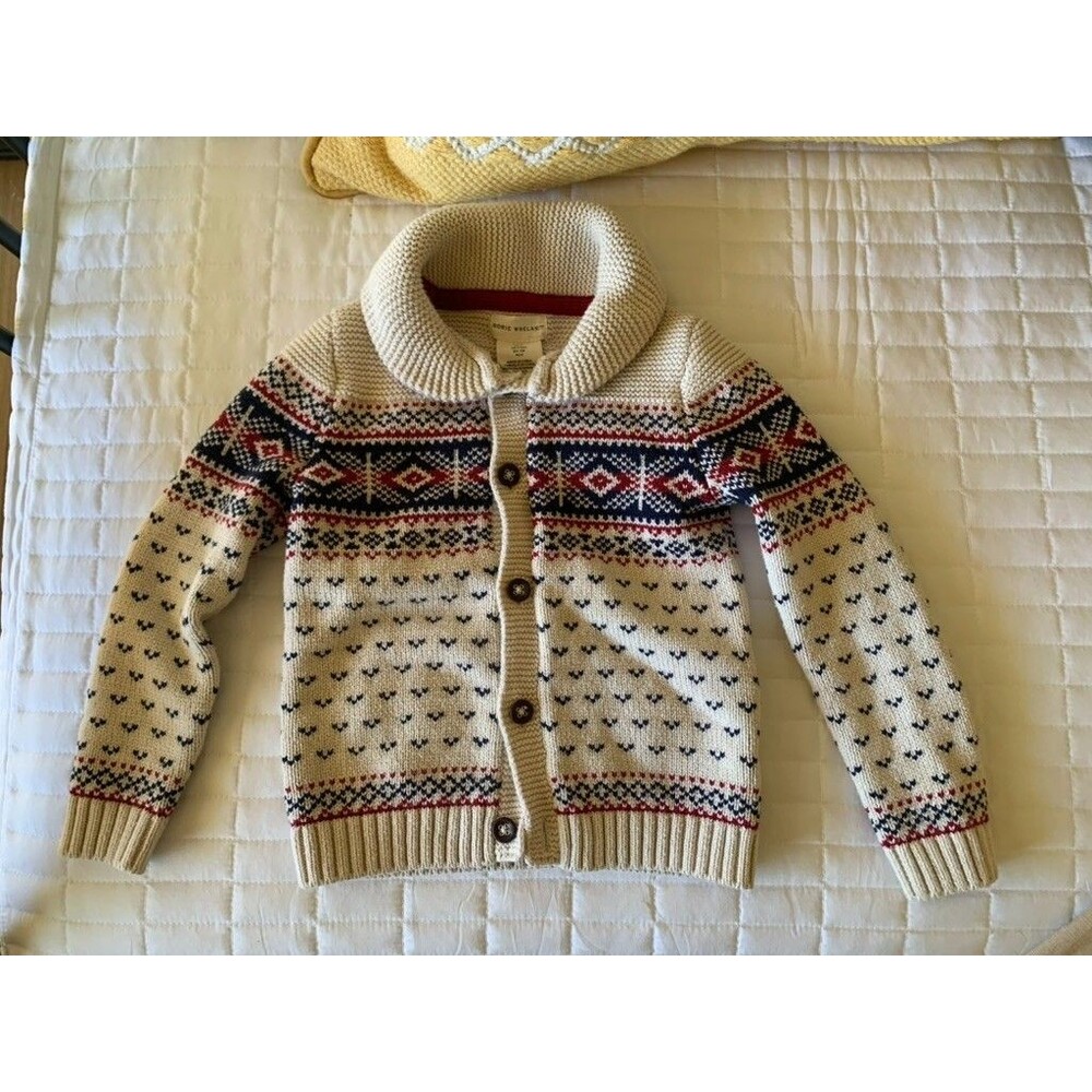 Rorie Whelan Knit Fair Isle Button Cardigan sweater 4T cottage nordic kids